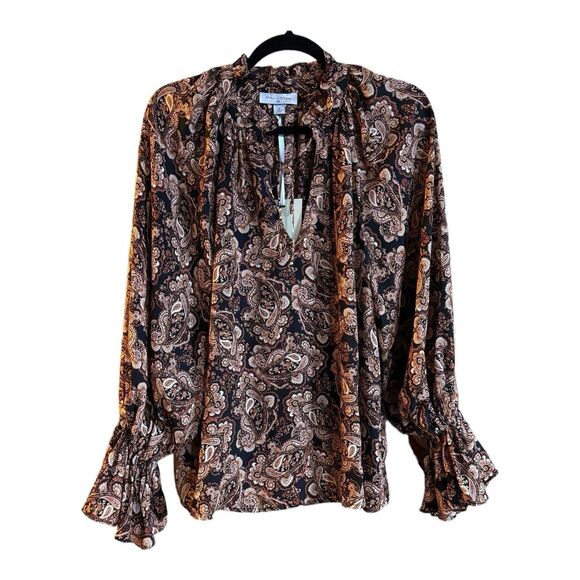 NEW! Niki Lotan Boho Hippie Paisley Long Sleeve Blouse Medium Puffy Sleeves‎ - Picture 1 of 10
